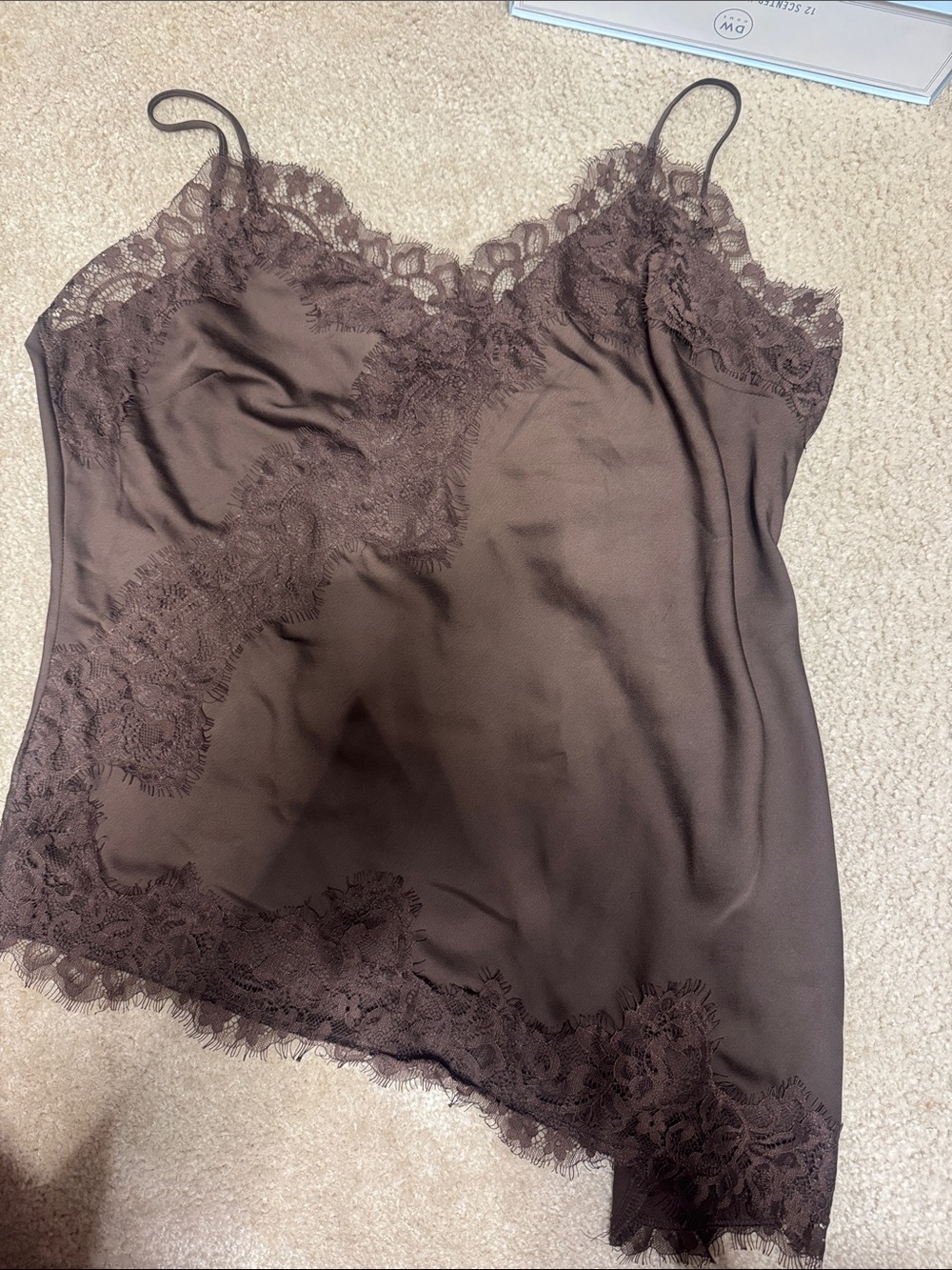 wild fable Brown Lace Trim Satin Cami
